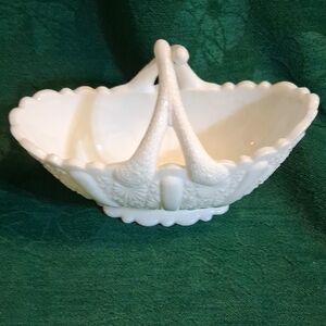 Vtg Fenton Milk Glass Basket With Daisy And Button Pattern And Twig Handle